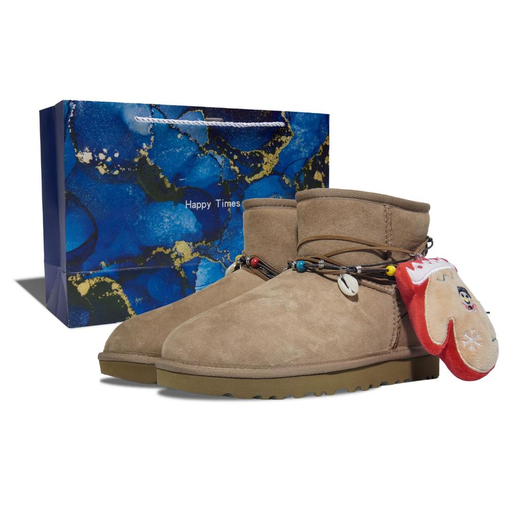 UGG Joy, Christmas Glove Sheepskin Thermal Slip Resistant Short Snow Boots Women's Light Brown 1016222-CHE(Team546-)
