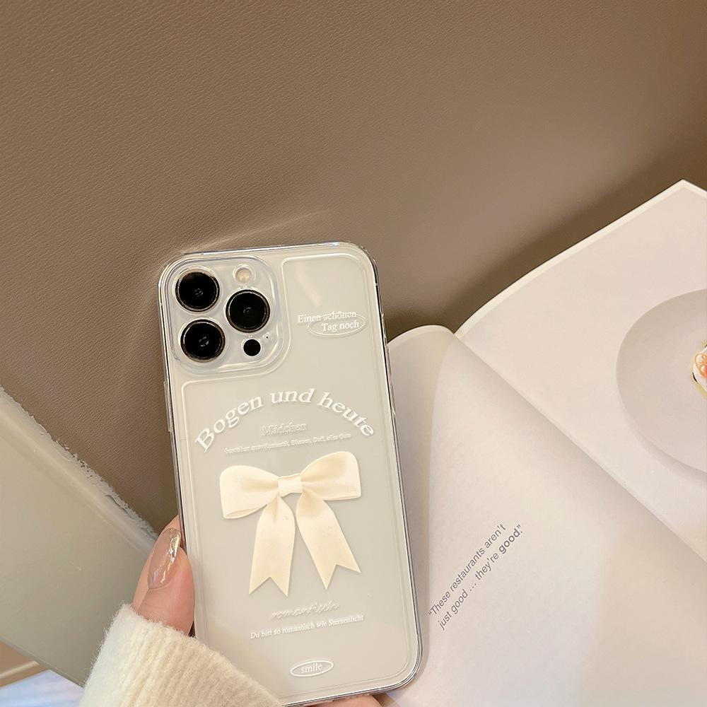 Простой Белый Бант Чехол для Телефона для IPhone 17 Pro Max, 16см, Мягкий Чехол для Apple IPhone 15, 14см, Полное Покрытие, Высокое Разрешение, Прозрачный