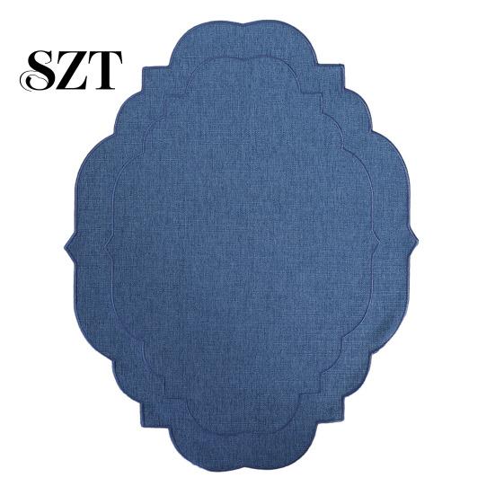 Embroidery Placemat Linen Placemats with Overlocking Dining Durable Wavy Edge Anti-Slip Table Protector for Hotel Restaurant Kitchen Non-fray