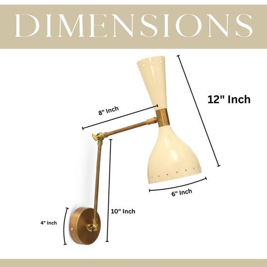 Бра из латуни в стиле модерн середины века, регулируемый двойной конический абажур