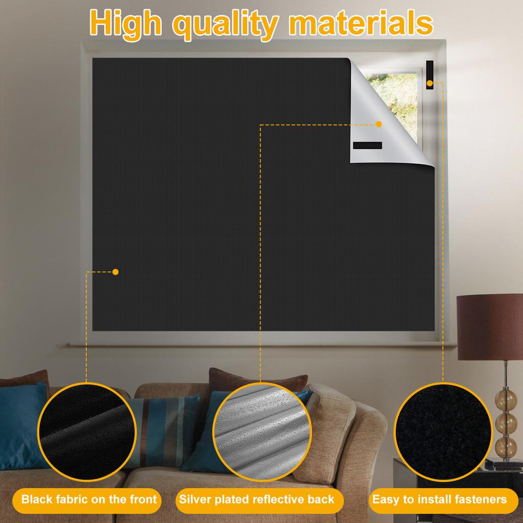100% Blackout Curtain DIY Portable Travel Blocking Light Black Cloth No Drill Living Room Bedroom Home Cuttable