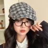 Японская ретро клетчатая шляпа спереди Осень и зима Универсальная ветрозащитная шляпа Женский уличный повседневный берет Газета Детская шляпа