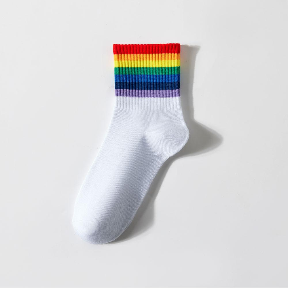 5 пар женских радужных носков, хлопковые милые полосатые белые носки, японские забавные носки в стиле Харадзюку, каваи