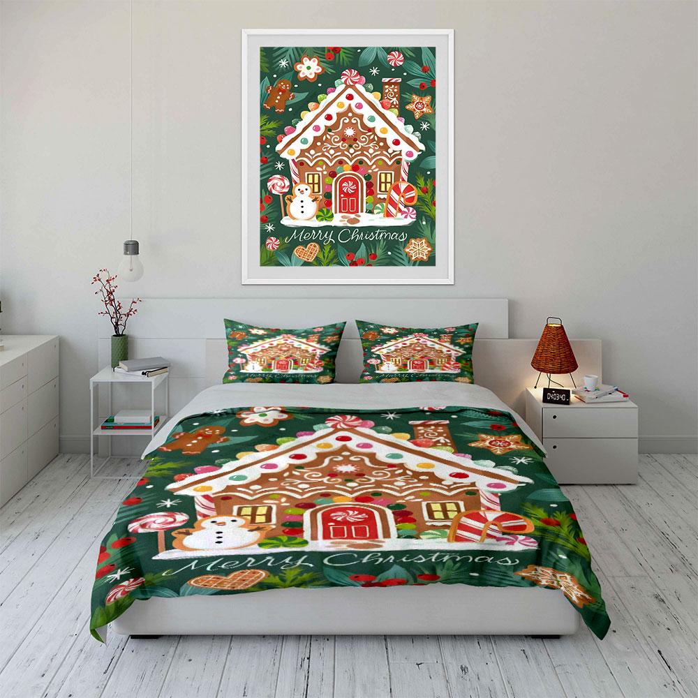 Gingerbread house and snowman. Bedding sets Duvet cover sets Duvet covers Pillowcases(1 * Duvet Cover 2 * Pillowcases without duvet insert)
