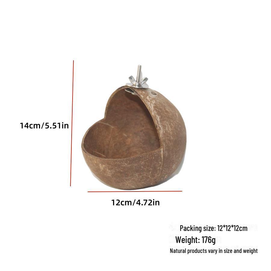 Natural Coconut Shell Parrot Nest & Swing Toy - Warm Tiger Skin Design