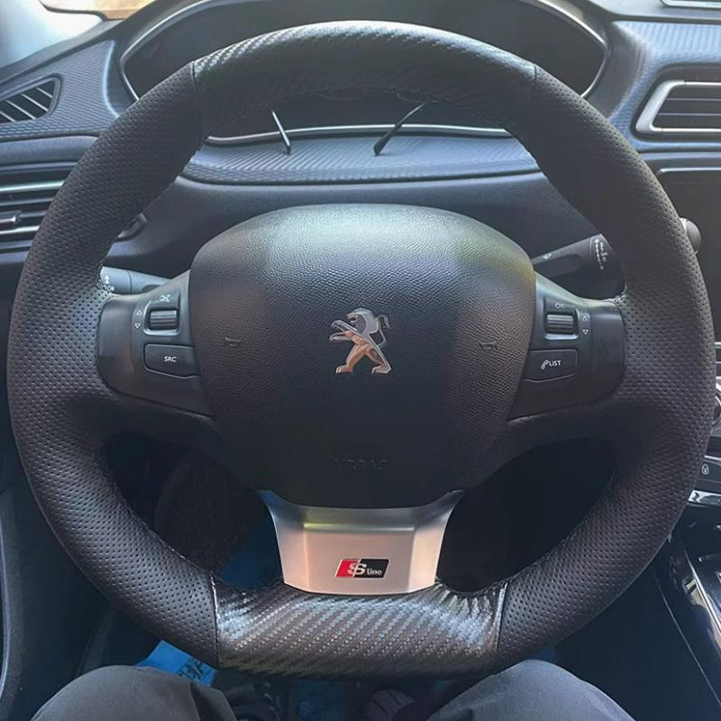 Для Peugeot 308 307 2016- Ручная прошивка Черная строчка Чехол на руль автомобиля Сделай сам Нескользящая кожа Салон автомобиля