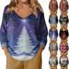Women's Fashion Casual Long Sleeve Christmas Snowman Print V-Neck Top