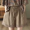 Женские модные повседневные полые вязаные крючком прямые шорты из хлопка и льна в стиле ретро