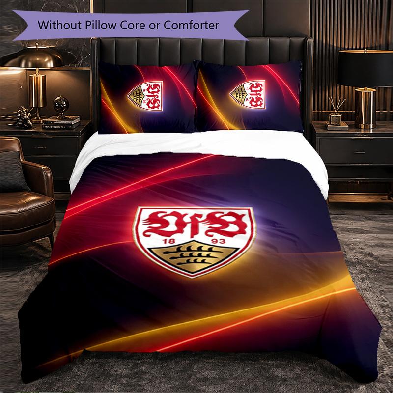 VfB Stuttgart Football 3 Piece Bedding Set Soft Duvet Cover Set with Pillowcases Printed Bedroom Decor Set for Home