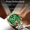 OUPINKE Новые мужские часы для бизнеса и отдыха, механические часы, многофункциональные механические часы Green Water Ghost, элитные деловые часы