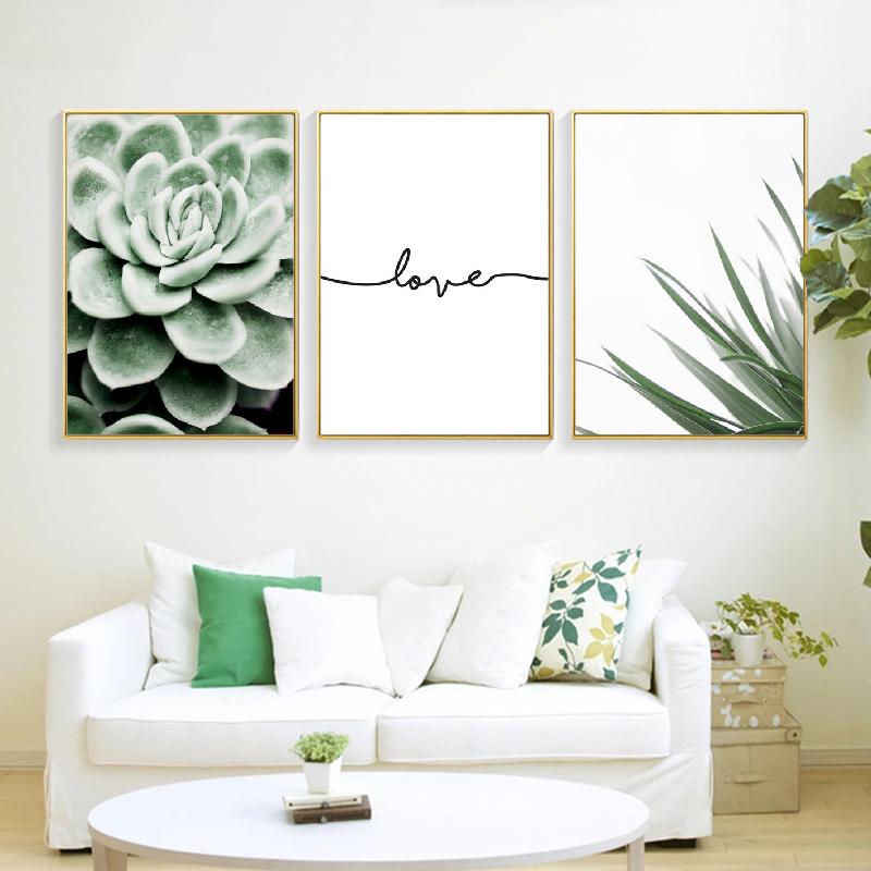 White Tulip Succulents Monstera Plant Wall Art Canvas Painting Nordic Posters And Prints Wall Pictures For Living Room Decor