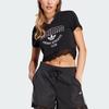 Adidas Укороченная футболка Originals Trefoil с кружевной отделкой, вышитым логотипом и V-образным вырезом, женские топы черного цвета IL2417