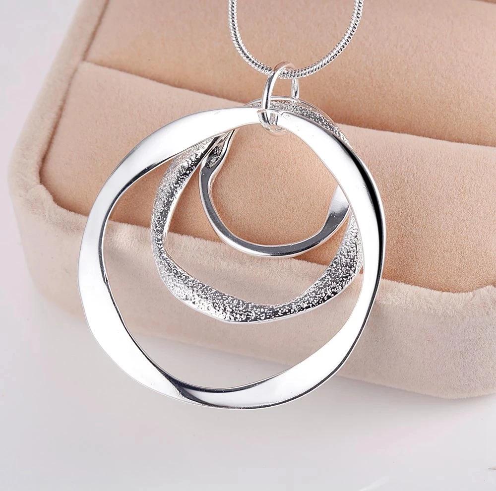 40-75cm Charms Nobel 925 Sterling Silver Bohemia Three Circle Pendant Necklace for Women Wedding Jewelry Party Christmas Gifts