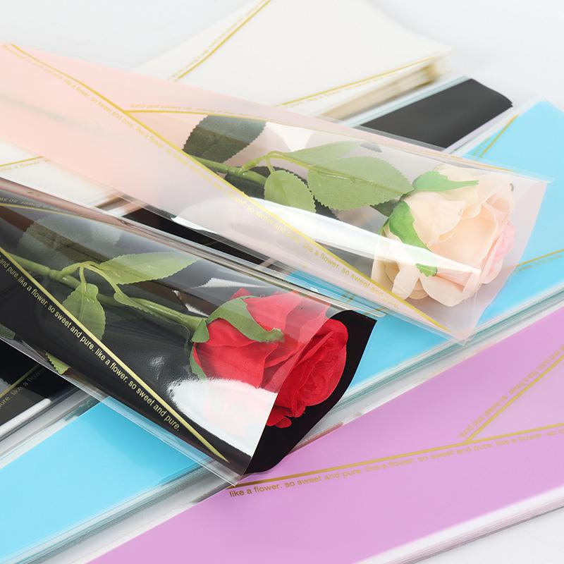 50Pcs Single Rose Sleeves Flower Wrapping Bag Bouquet Packaging Bags Clear Cellophane Floral Wrappers For Valentine'S Day