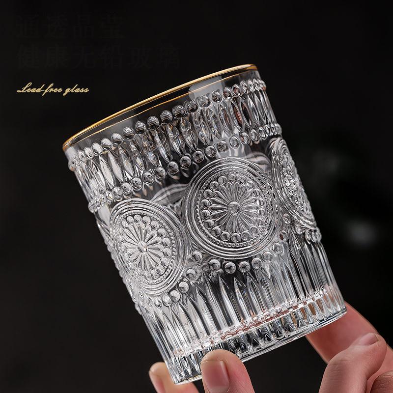 PINNY 300 мл 350 мл Скандинавский стиль Тисненая Кружка из стекла с подсолнухом Прозрачная Круглая Чашка для напитков Вина Молока Винтажная Посуда