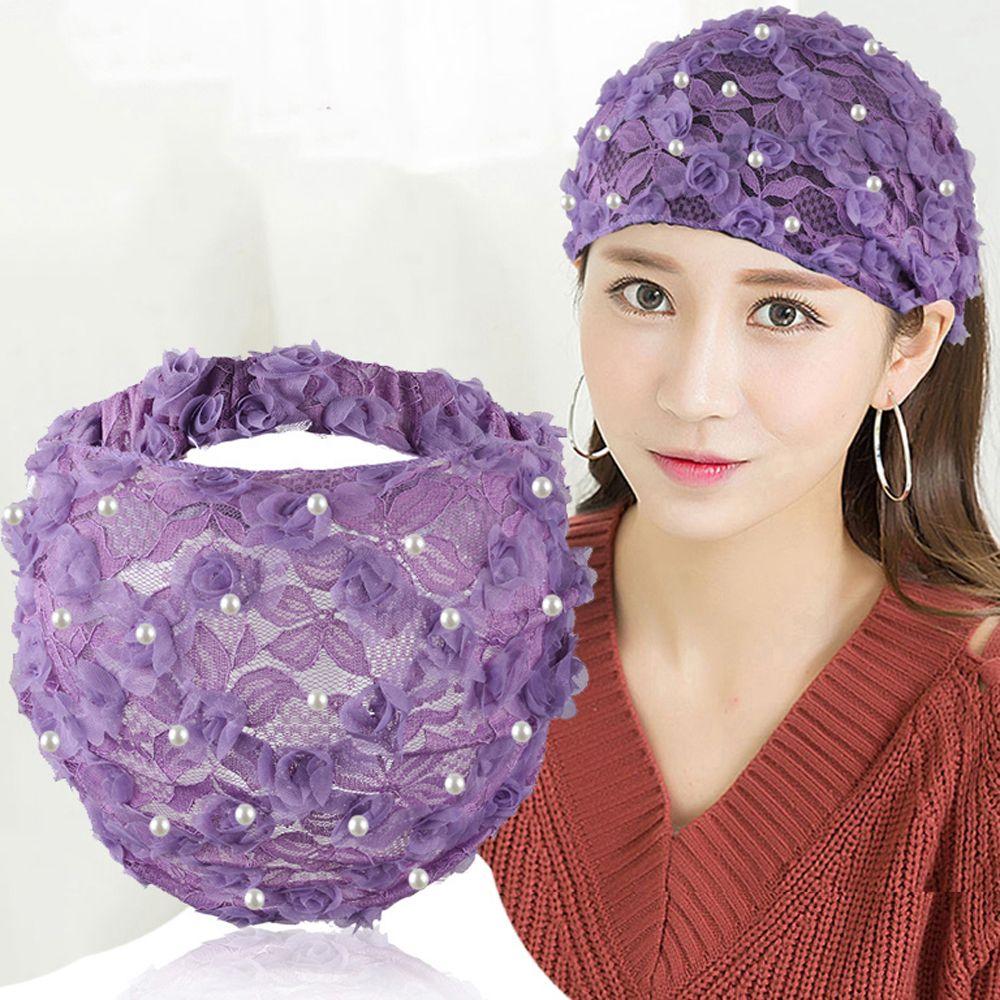 Винтажная сетчатая жемчужная широкая боковая повязка для девочек и женщин, повязка на голову с цветком, корейская кружевная повязка на голову