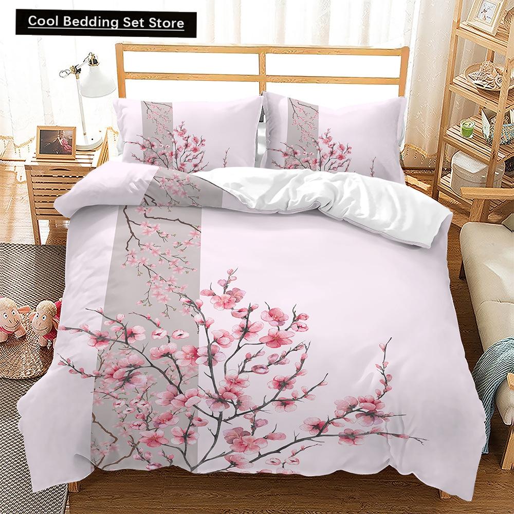 Pink Floral Duvet Cover Japanese Cherry Blossoms Theme Bedding Set Spring Romantic Quilt Cover For Girl Microfiber Bedspread