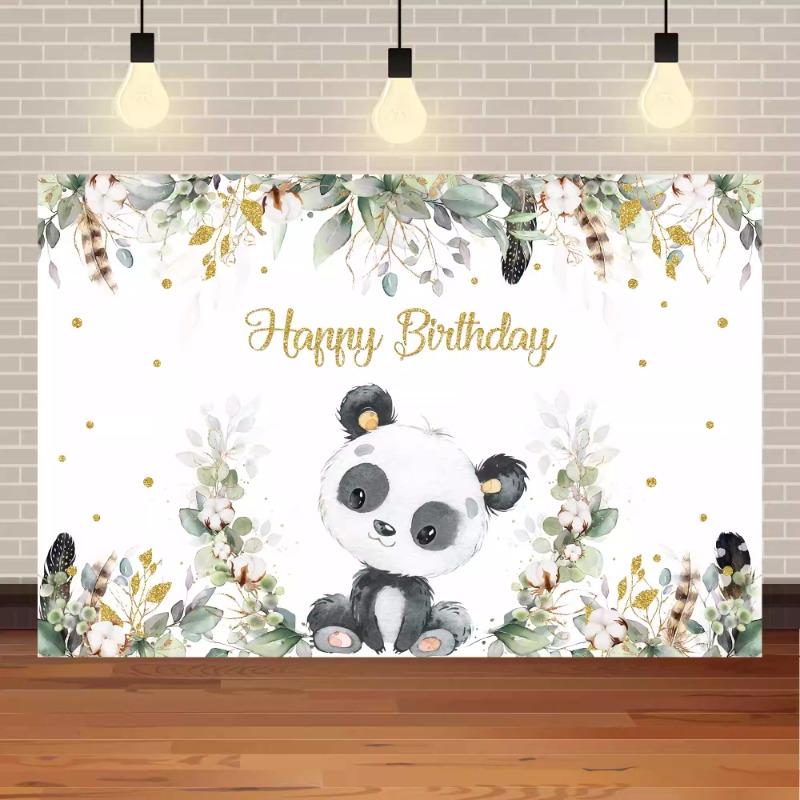 Cute Panda Theme Birthday Party Decoration Background Small Animals Flower Background Cloth Children's Photography Scene3