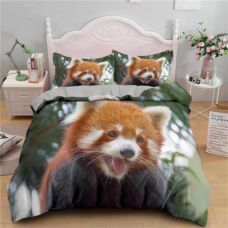 Kids Cute Animals Bedding Set Twin King For Boys Girls Teens 3D Panda Print Duvet Cover Microfiber Comforter Cover Bedroom Decor