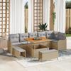 9-Piece Garden Sofa Set with Beige Cushions Poly Rattan Acacia 3362277