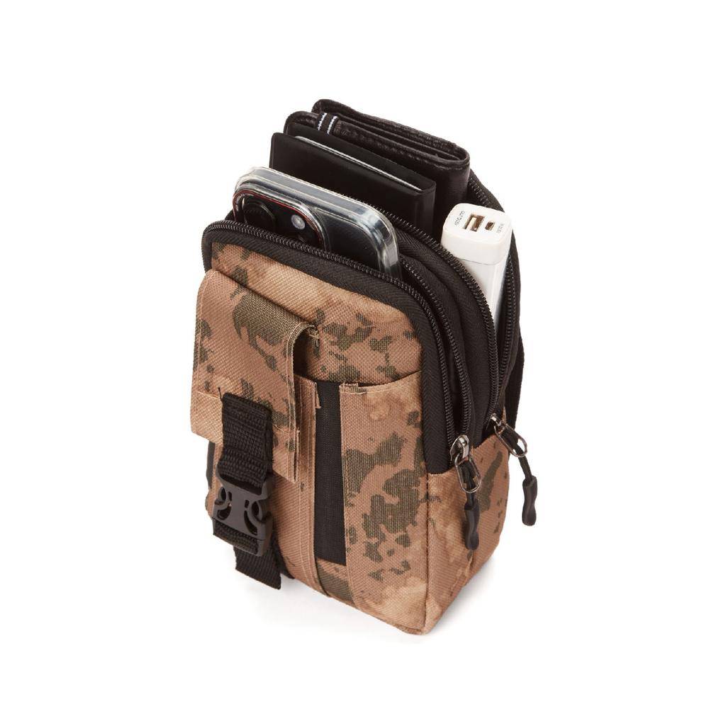 Men's Black Water Resistant Tactical Waist Bag With Belt Strap And Phone Compartment (outdoor, Work) (18x11 Cm)