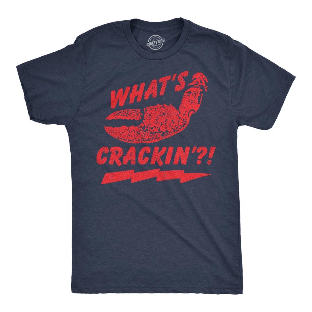 Mens Funny T Shirts Whats Crackin Sarcastic Lobster Graphic Novelty Tee for Men