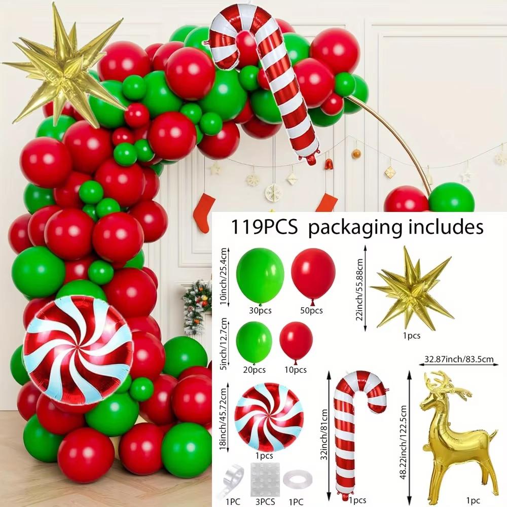 Christmas Balloons Garland Arch Kit 119PCS Latex and Aluminium Film Balloons for New Year Christmas Birthday Party Decorations