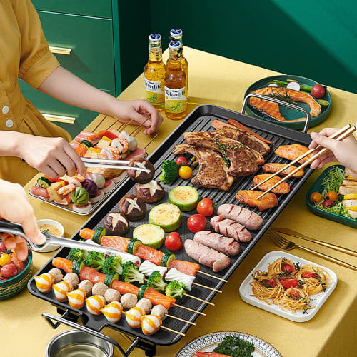 Ziyue Stainless Steel Yakiniku Tongs, Freestanding, Camping, BBQ, Non-Slip, Serving Chopsticks, Pasta, Yakiniku Tongs (Set of 3 - Black Handle)