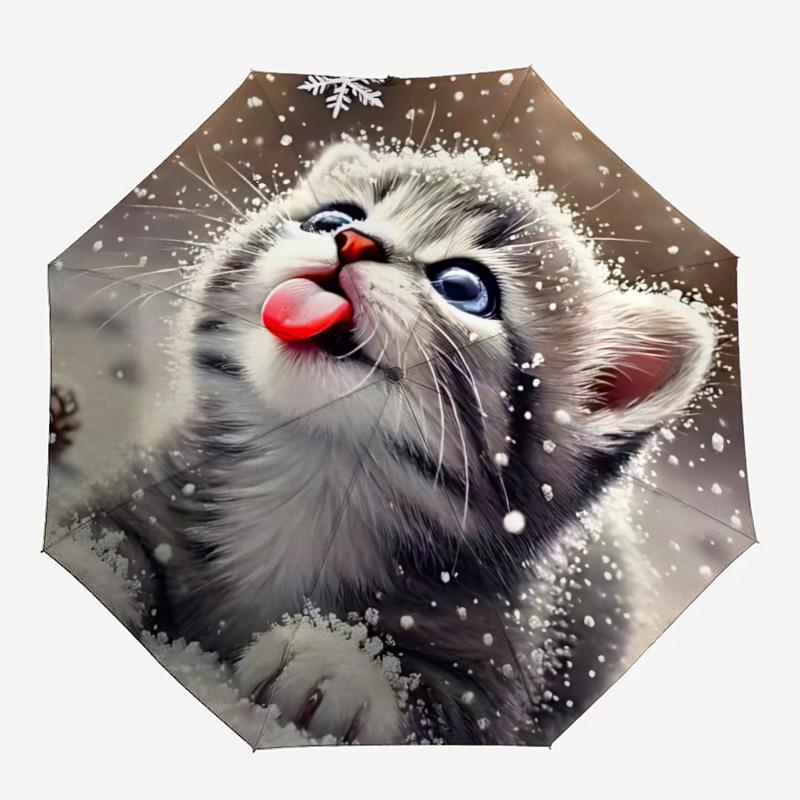 1pc Kitten Snow Open/Close Folding Umbrella, All- Portable Umbrella for & Men, Stylish Accessory (Holiday Gift) 8-Rib yy251213105