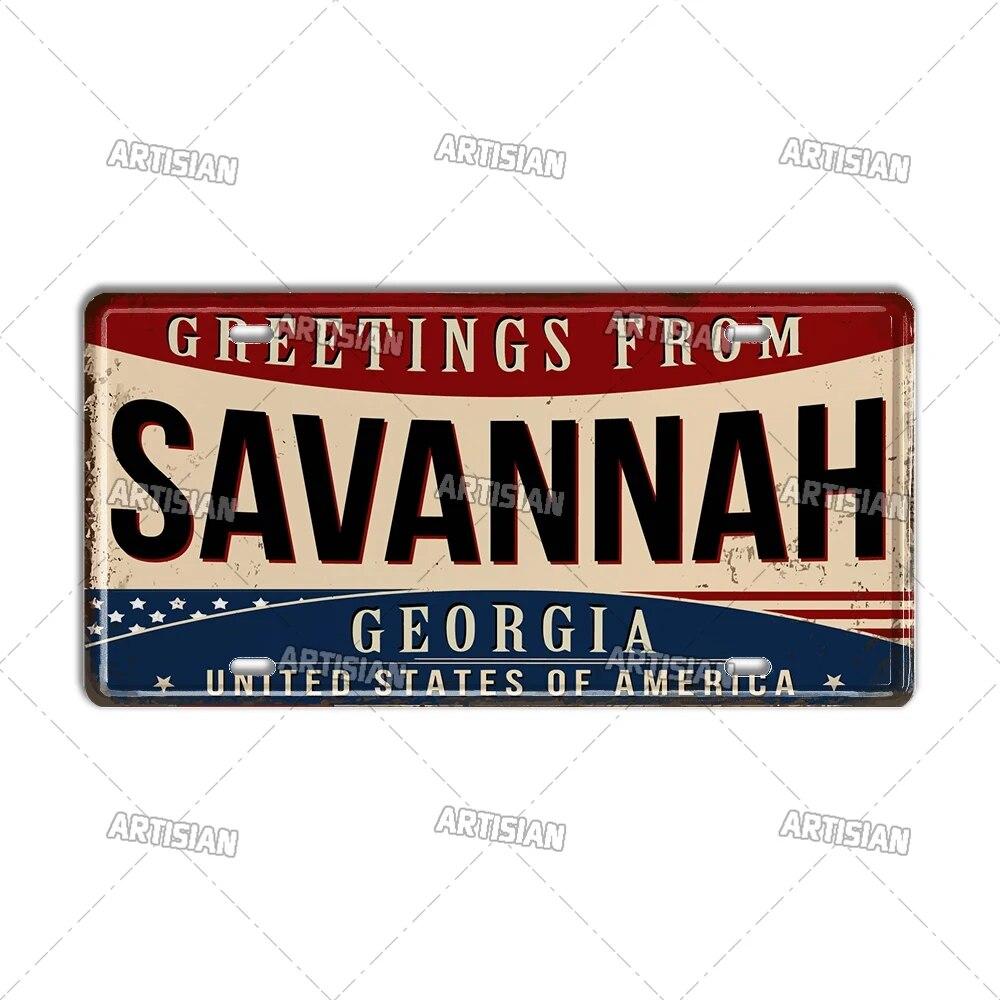 Artisian USA License Plate US Tin Sign Greetings From Landmark City State Metal Plaque Wall Decor Garage Bar Pub Club Hotel Cafe