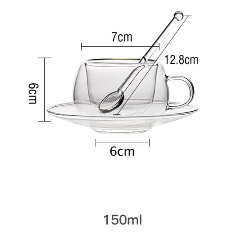 150/300ml Double Wall Glass Coffee Cup with Saucers and Spoon Heat Resistant Espresso Cups With Handle Mug Drinkware Milk Teacup