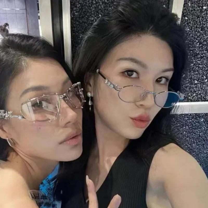 1/2 шт. большие очки со стразами для женщин и мужчин, модные винтажные очки «кошачий глаз» с металлическими овальными очками в оправе для вечеринок