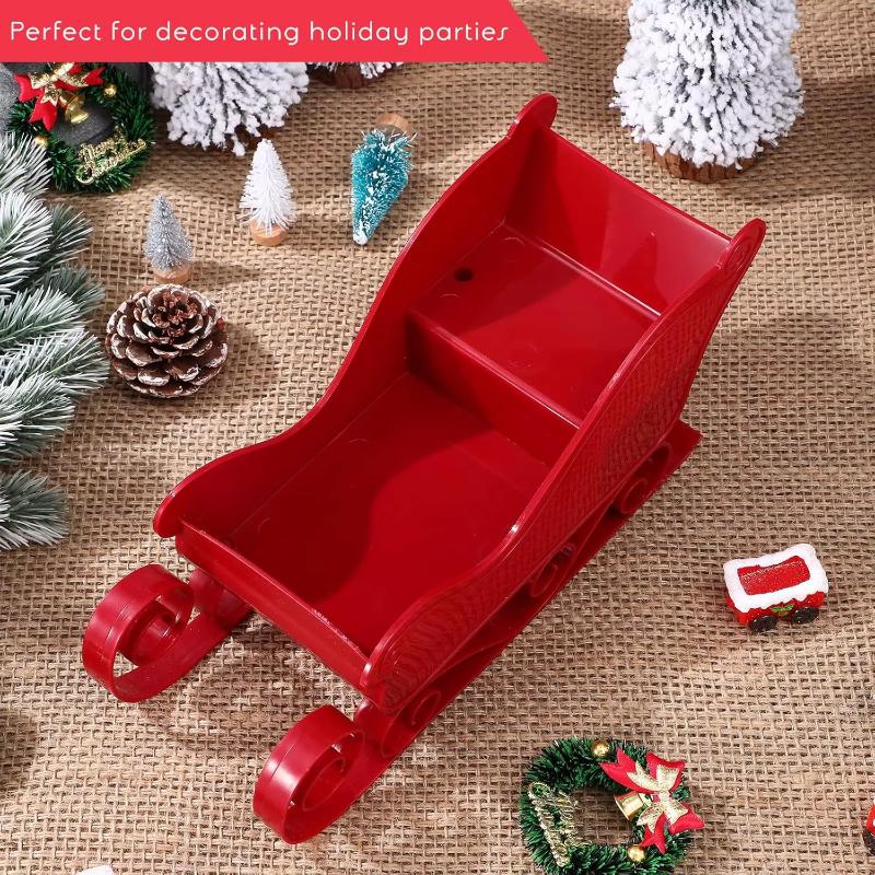 Christmas Sleigh Decoration Collection, Red Santa Claus Sleigh Decoration, Suitable for Christmas Holiday and Party Decoration