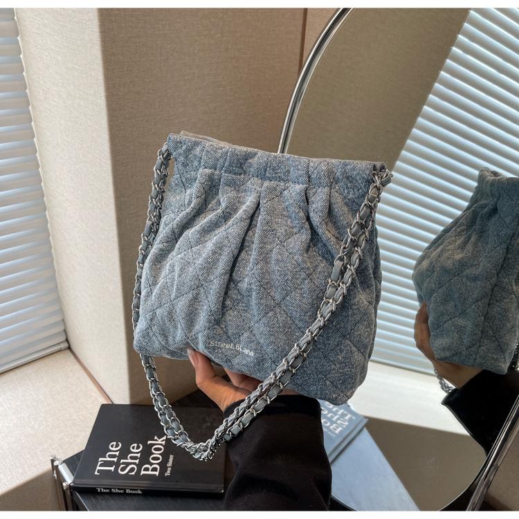 Сумка-ведро женская летняя 2024 года, популярная новая сумка-мессенджер через плечо с цепочкой, сумка-ведро из денима Ruiying, сумка под мышкой