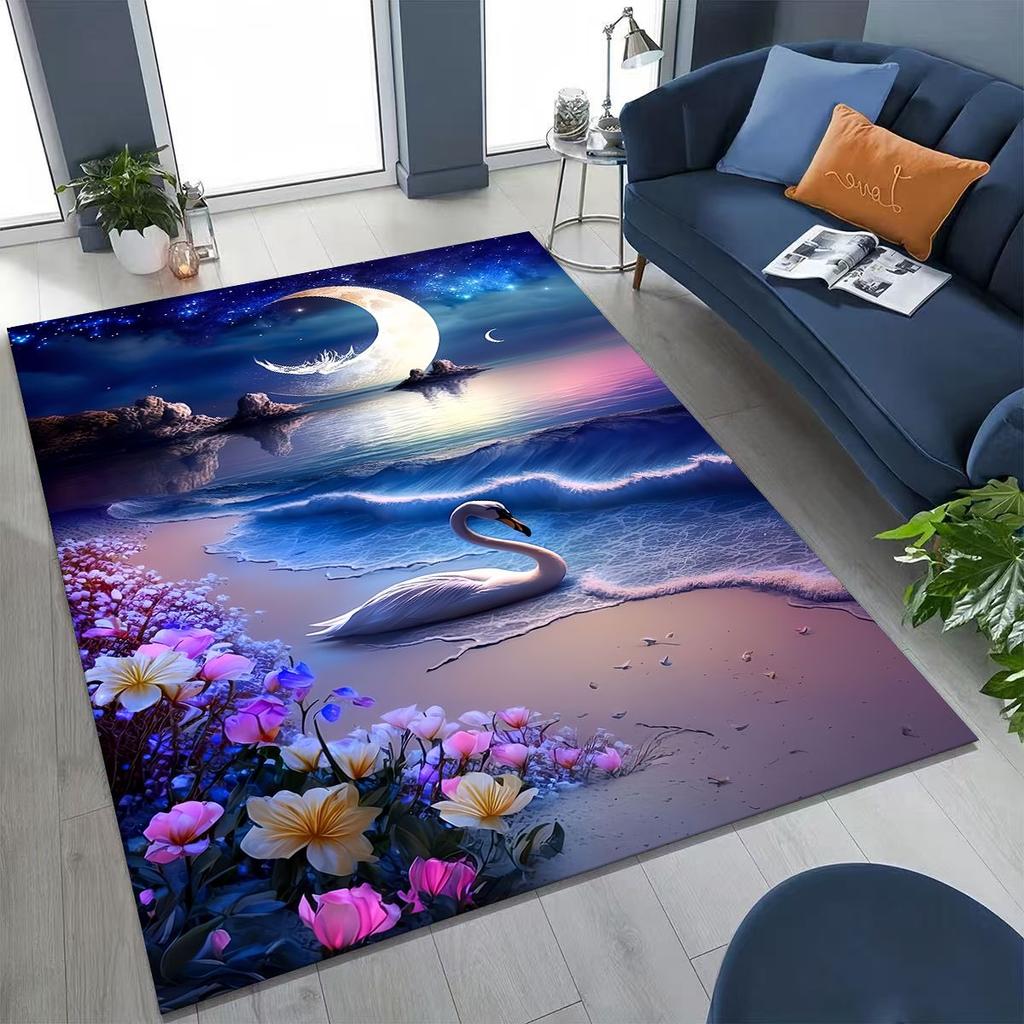 Ковер Мультфильм Искусство Лебедь Мечты Любви для Спальни Гостиной Дивана Домашний Декор Придверный коврик, Большой Детский Игровой Нескользящий Напольный Коврик Подарок