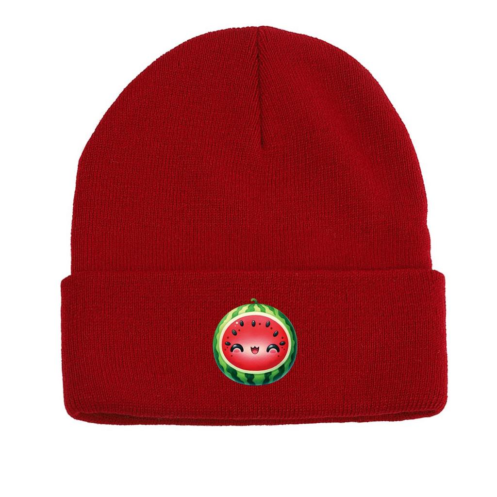 Cartoon Watermelon Winter Knitted Hat Beanie, Fruit Skull Cap Thermal Stretchy Sporting Headwear Knitted Cap Beanie