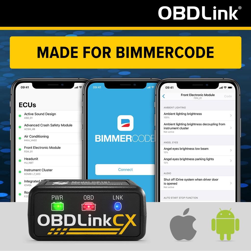 Адаптер OBDLINK CX Bimmercode Bluetooth BLE OBD2 для работы с автомобильным диагностическим сканером OBD II 5.1 BMW/Mini, iPhone/iOS и Android, кодирование,