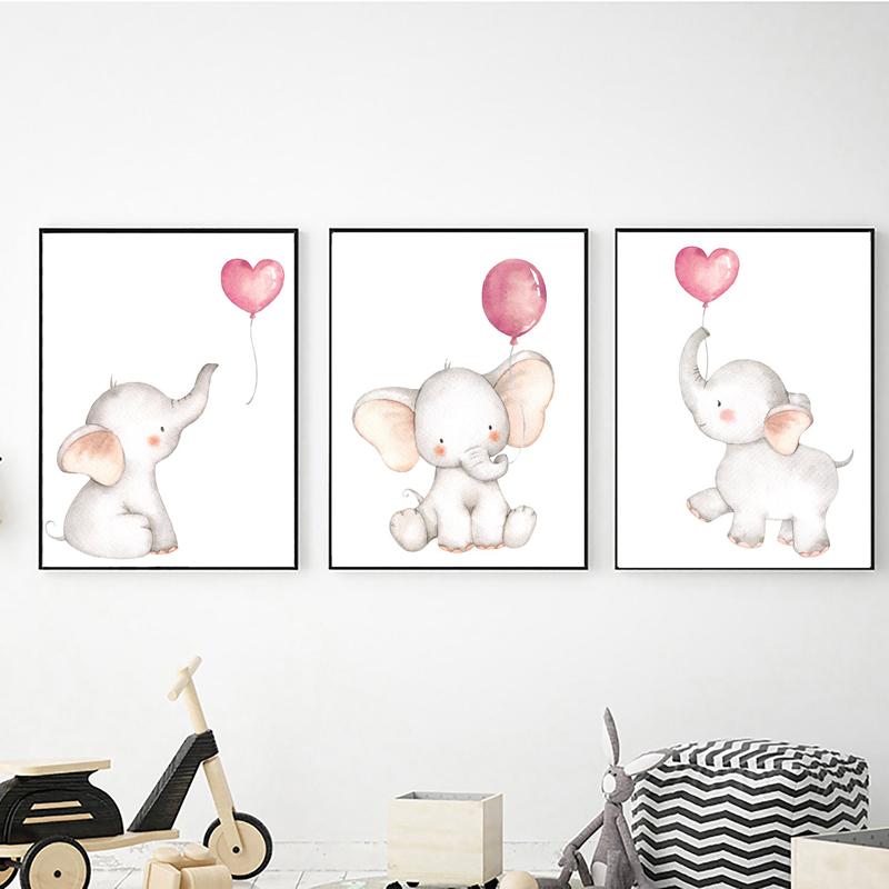 Слоненок с воздушным шаром, настенная живопись на холсте, детские постеры и принты, настенные панно, декор для детской комнаты, без рамки