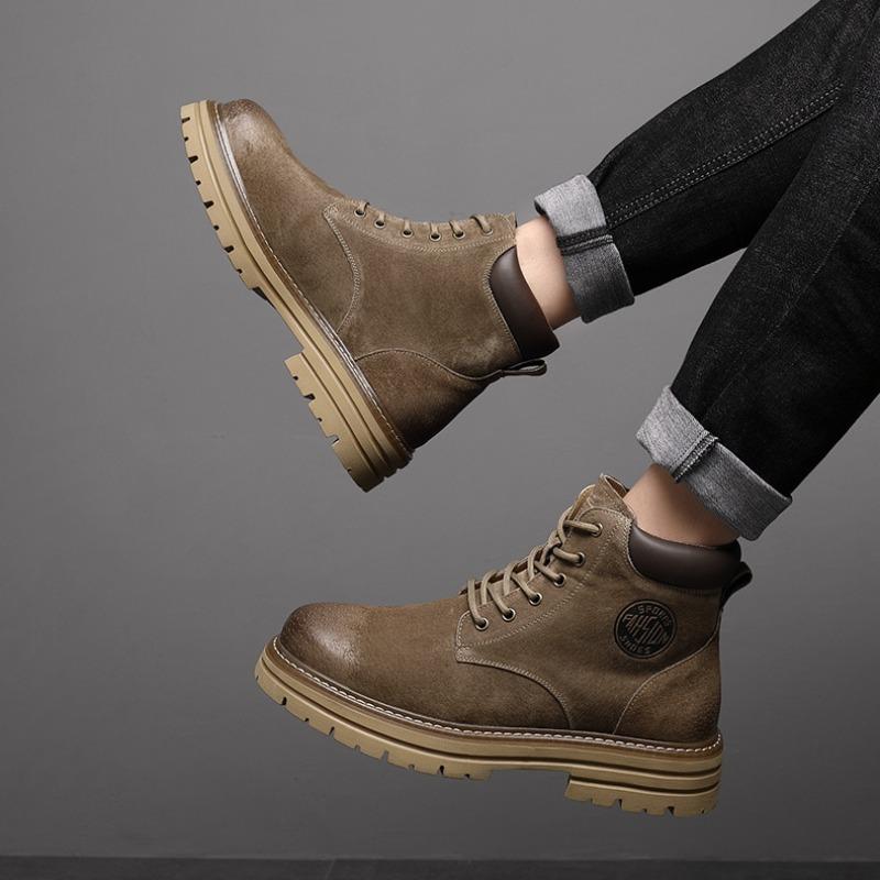 Модные британские ботинки из свиной кожи на платформе для мужчин, дизайнерская мужская рабочая обувь с мягкой подошвой, модные повседневные осенне-зимние полусапожки для мужчин