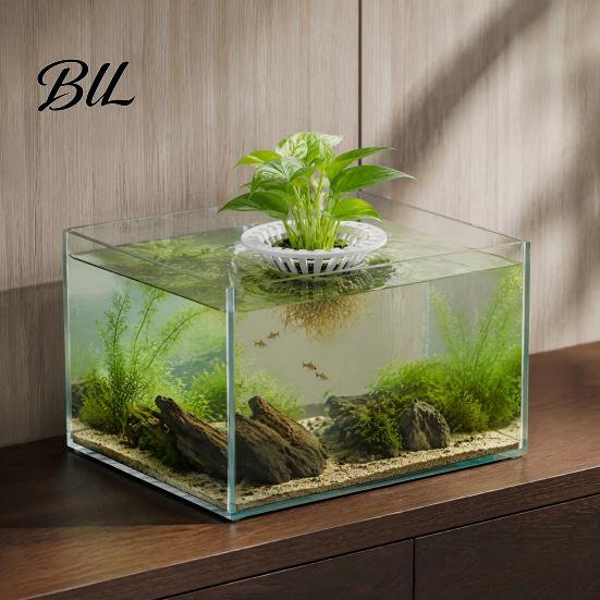 Home Office Aquarium Plant Decor 3D Printed Floating Holder, Water Hydroponic Planter Basket, Pot, Fish Tank Aquascape Decoration for Plants No Drill
