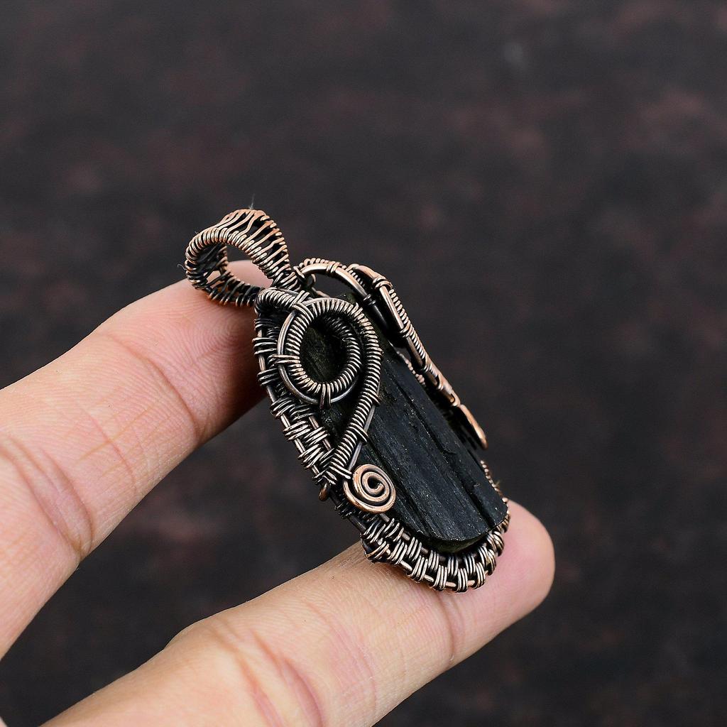 Black Tourmaline Rough Pendant Copper Wire Wrapped Pendant Natural Gemstone Pendant Copper Wire Wrap Jewelry Gift For Women Handmade Pendant