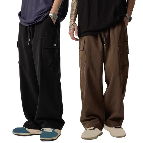 Мужские брюки-карго с несколькими карманами в американском стиле, прямые, широкие, свободные, с завязками на резинке, на талии, для повседневных путешествий