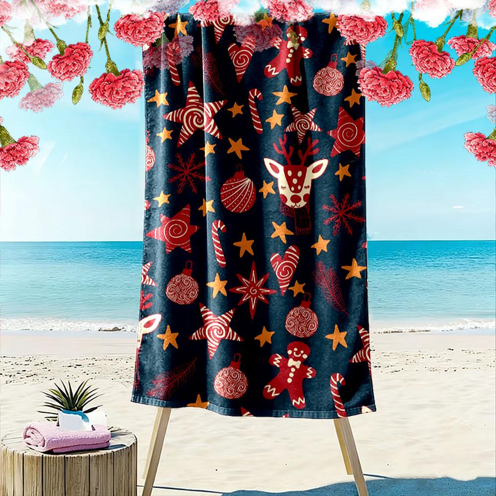 Festive reindeer starburst Print beach towel, quick drying, suitable for travel, outdoor sports, jogging, the beach and swimming, gift