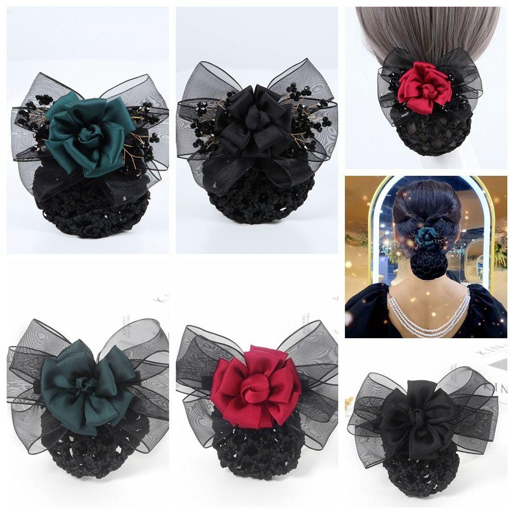 Зажим для хвоста, вязанная крючком булочка, сетка в корейском стиле, сетка для волос с бантом, сладкий цветок, снуд, весенняя заколка, офисная леди