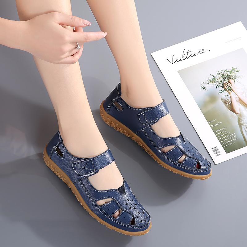 Fashion Sandals Summer Breathable Leather Slippers Women Fashion Non Slip Casual Roman Shoes Ladies Sandals White Shose
