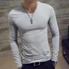 Elastic Mens T-Shirt V-Neck Long Sleeve Men T Shirt For Male Cotton T-Shirts Man Clothing TShirt Top Tees