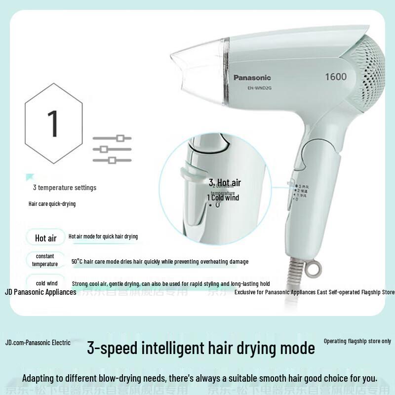 Panasonic EH-WND2G Foldable Hair Dryer CN plug (adapter included)