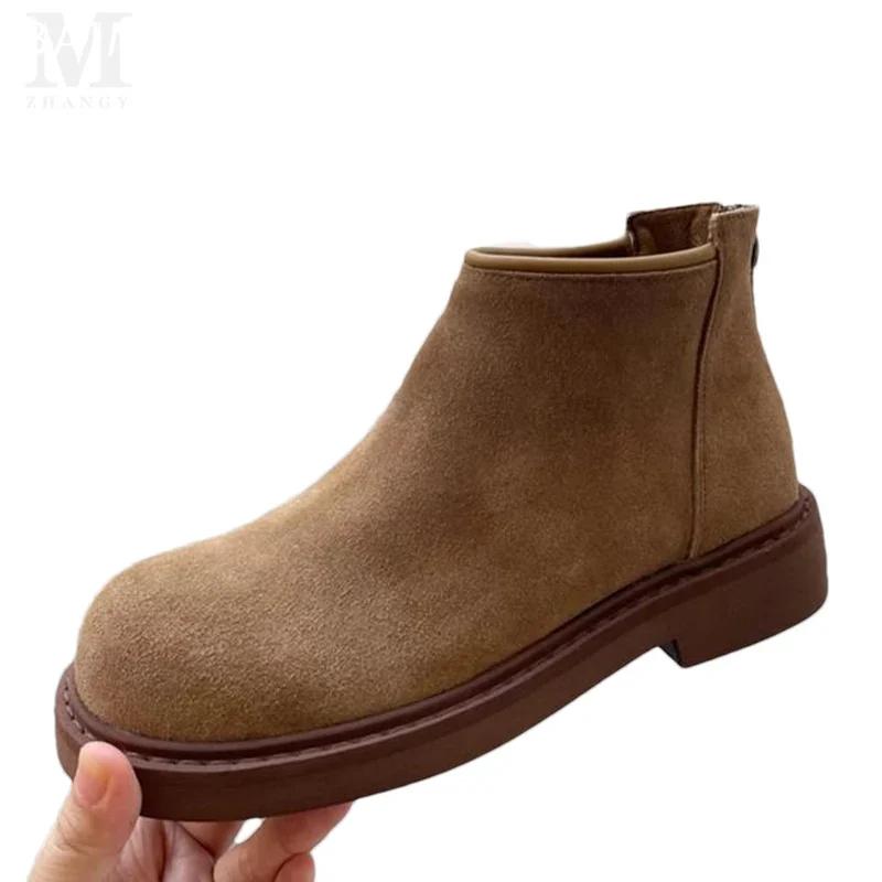 Ботильоны женские замшевые туфли на плоской подошве ретро-обувь 2024 года, зимние мотоциклетные ботинки, кроссовки, новые прогулочные гладиаторские ботинки для женщин