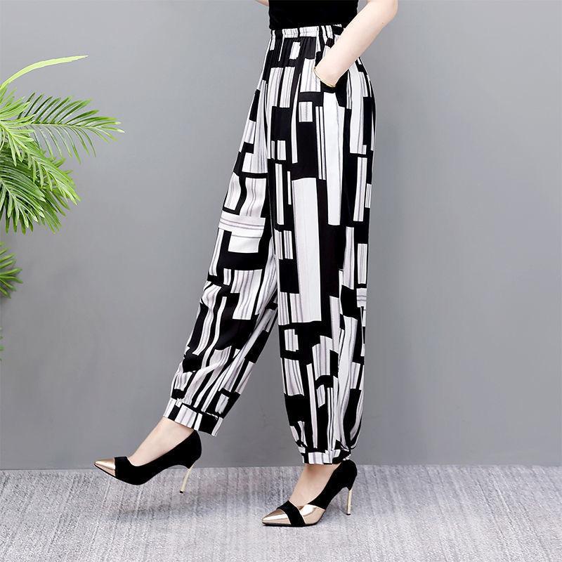 Wide-leg Plus Size Bloomers Spring and Summer Casual Pants Middle-aged and Elderly High-waist Anti-mosquito Loose Trousers