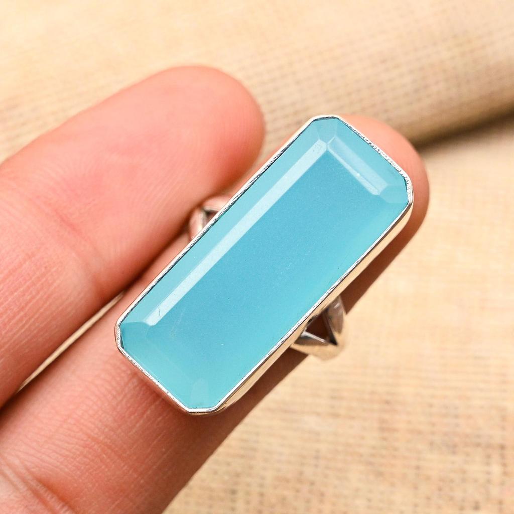 Ювелирные изделия ручной работы из стерлингового серебра 925 пробы с синим халцедоном, удивительное кольцо для нее